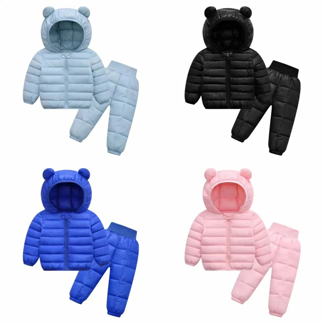 Toddler Winter Baby Girls Boys Warm Faux Down Hoody Jacket Coat Clothes Sets Children Kids Snowsuit Outerwear Pants Overalls 251023
