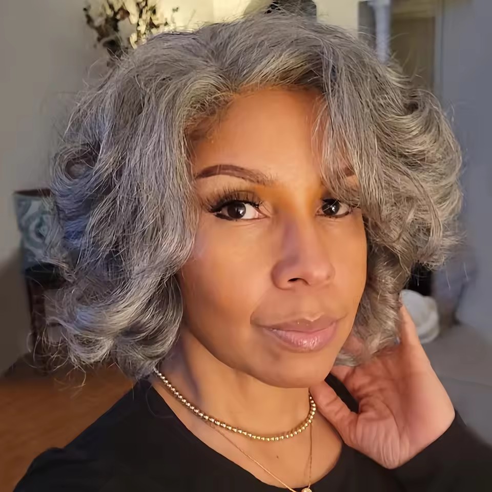 Timeless Throw On & Go Salt And Pepper Wig machine made none lace Loose wavy Curly raw Human Hair Glueless Wigs For Older Elegant Women Over 50