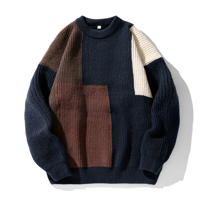 Color Block Patchwork Texture Designer Sweater Ribbed Sweater For Men Luxury Bag And Women New Loose Trendy Brand Thick Knit Sweater For Autumn And Wi