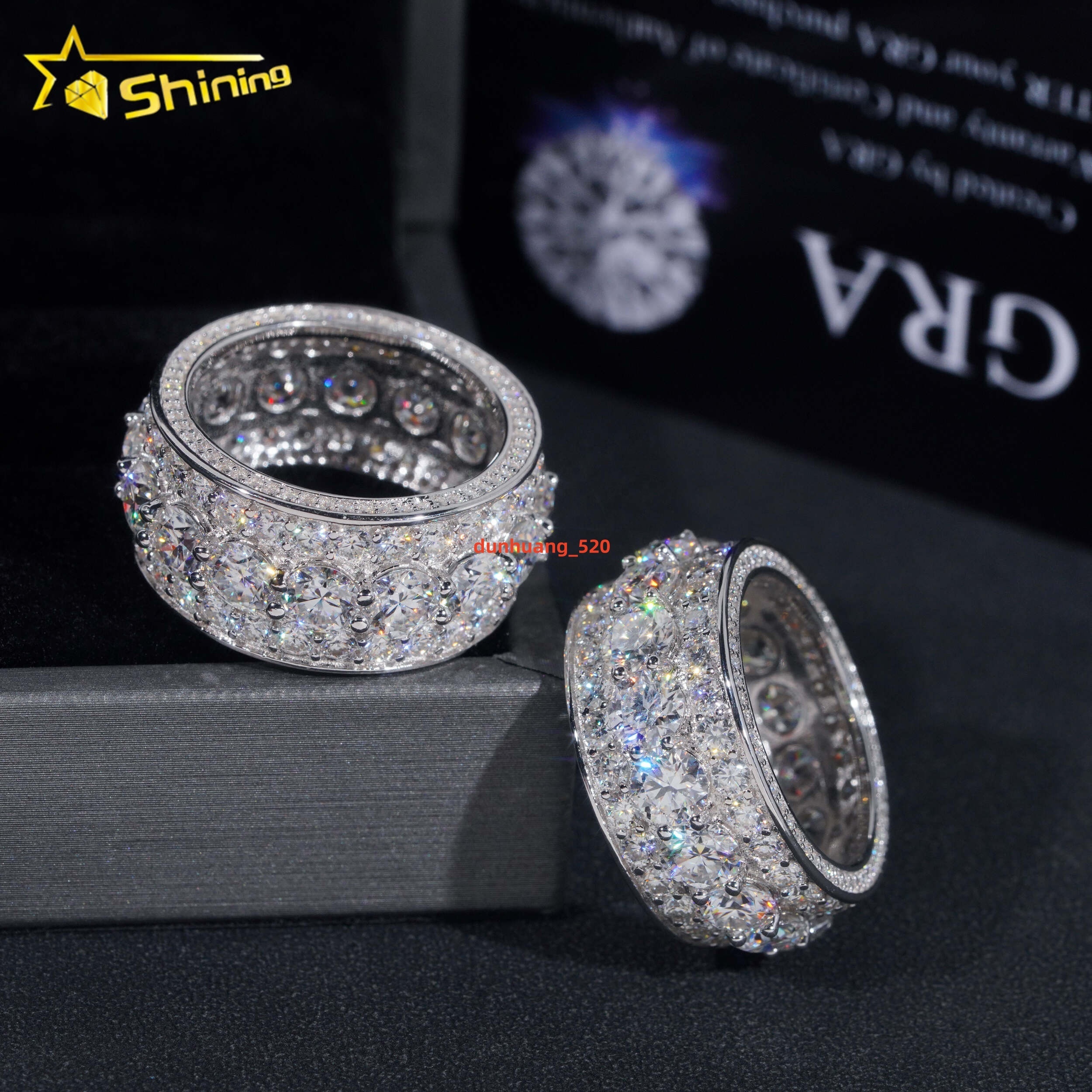 Wholesale Custom Luxury Hip Hop Jewelry 925 Sterling Silver Fully Iced Eternity VVS Diamond Moissanite Iced Out Ring for Men