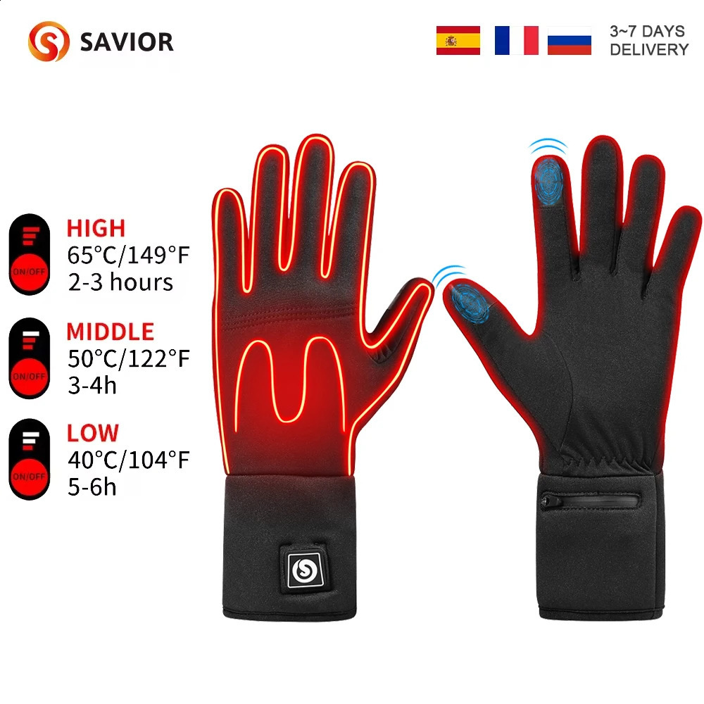 SAVIOR Winter Thermal Heated Gloves For Adult Goatskin Leather Wind Waterproof Rechargeable Battery Warm Hand Ski Gloves 3 Gears 251027