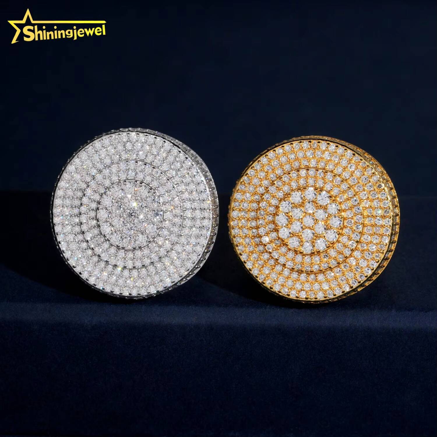 Chunky Championship Ring Round Table Front Top Ring Pass Diamond Tester Hip Hop Jewelry 925 Silver Diamond Moissanite Men Ring