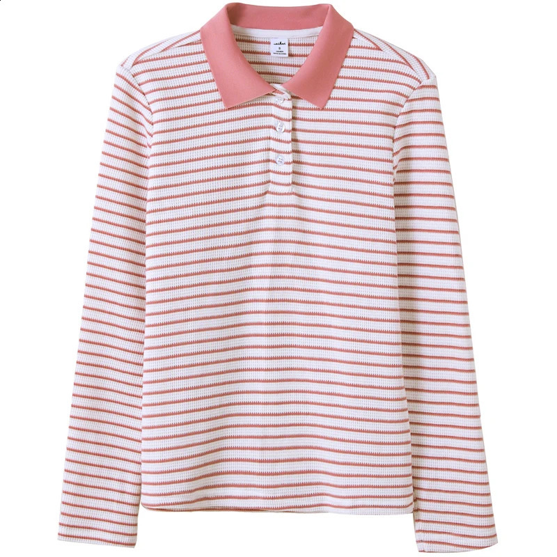 Autumn Long Sleeve Polo Shirt Plus Size Women Stripe Polo Neck Shirts In Fashion Button Office Lady Formal Women Top 251027