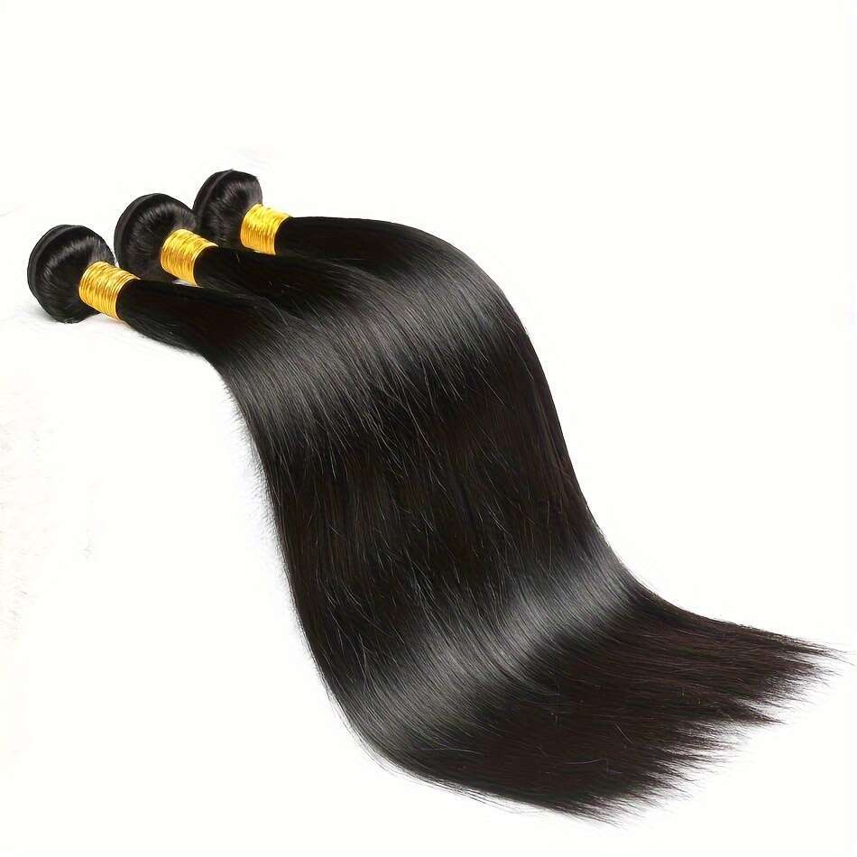 4 Bundles Brazilian Virgin Human Unprocessed Bone Straight Weave Women, Smooth Black With Golden Tips, Perfect For African American Hair