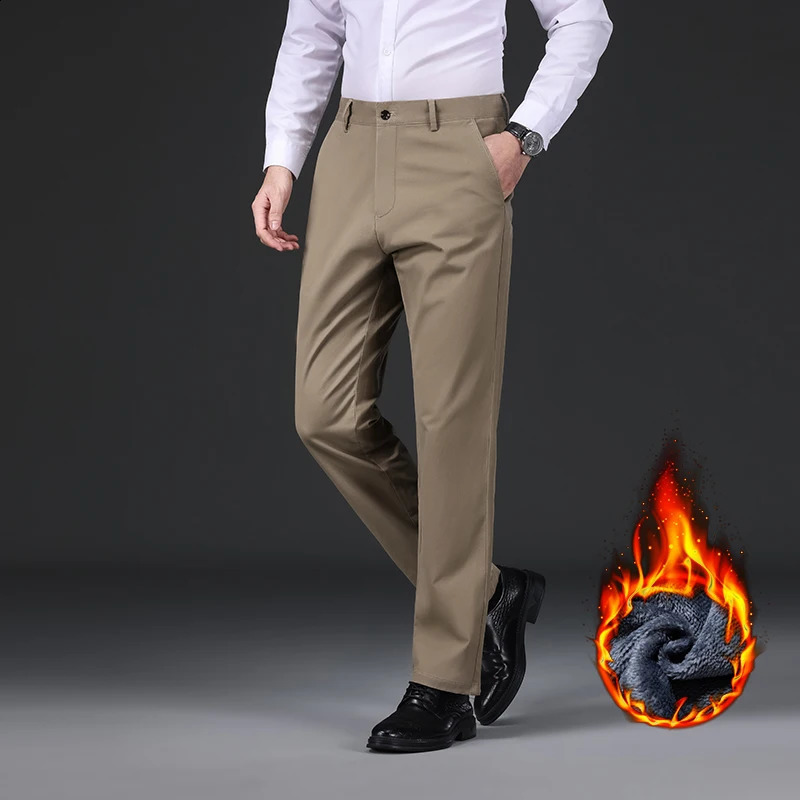 97 Cotton Straight Velvet Casual Pants Men Stretch Loose Classic Business Warm Trousers High Quality Winter Thick Fleece 251027