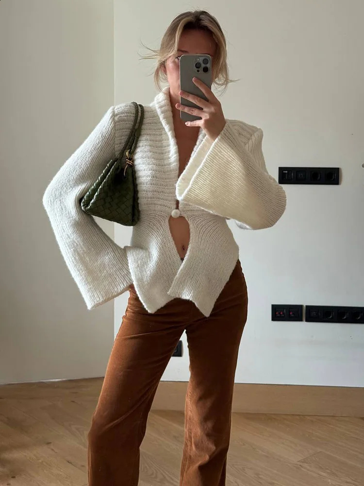 Tossy White Vintage Knit Sweater Cardigan For Women Hollow Out Loose Elegant Autumn 2025 Cover up Knitwear Female Top 251015