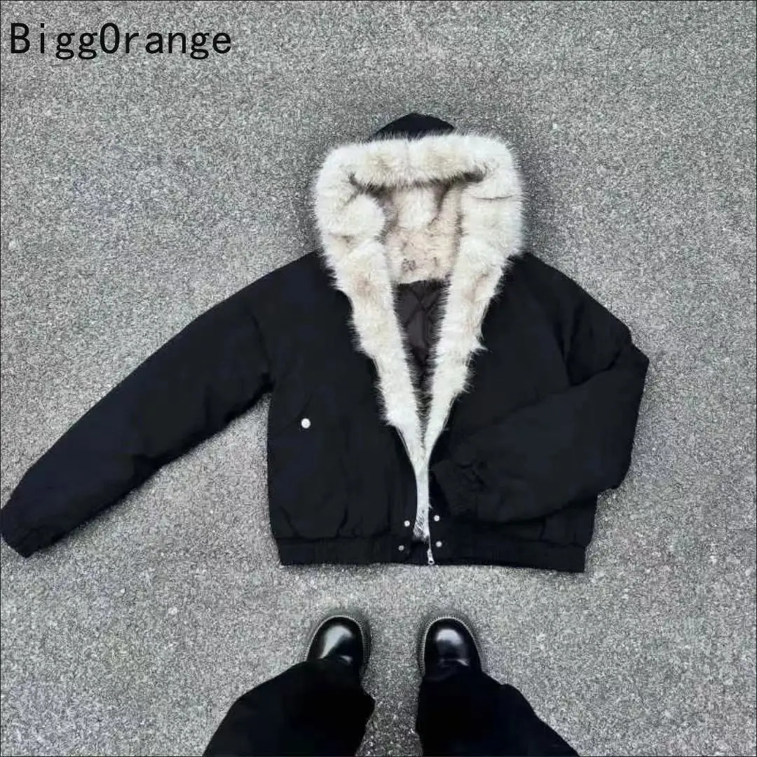 Winter plush jacket American log warm men and women retro stylish hiphop simple loose leather motorcycle 251027