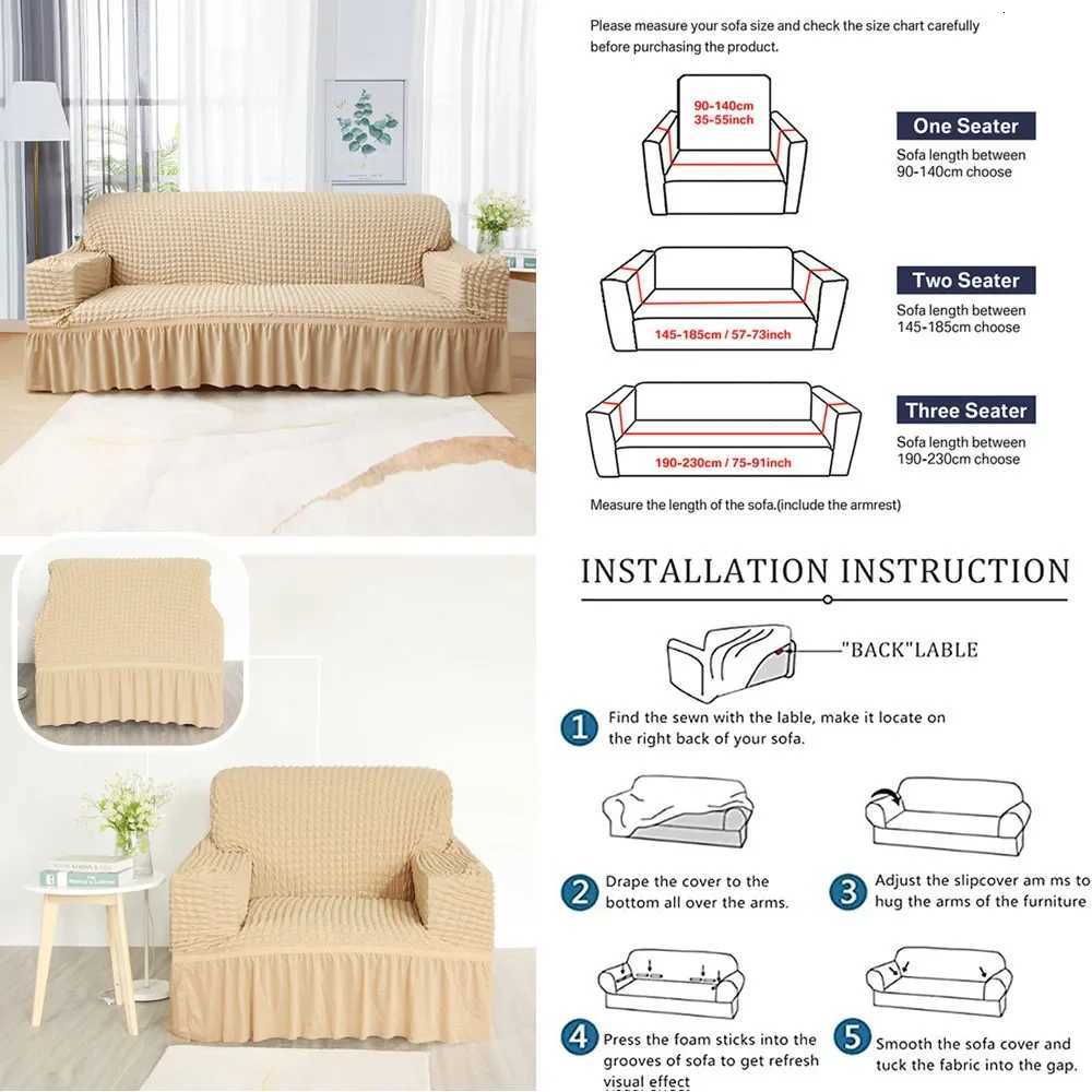 High Elastic Bubble Grid Sofa Cover 1234 With Skirt Hem Universal Stretch Couch Protector For Home Living Room Pet Anti Dirt C251028