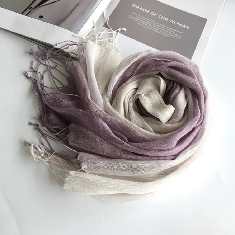 100 linen gradient color springsummer womens scarf 251027