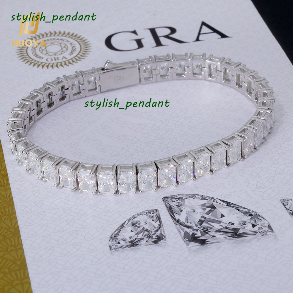 7mm Iced Out Baguette Moissanite Tennis Chain Bracelet Pass Diamond Test 925 Sterling Silver Hiphop Jewelry for Women Gift