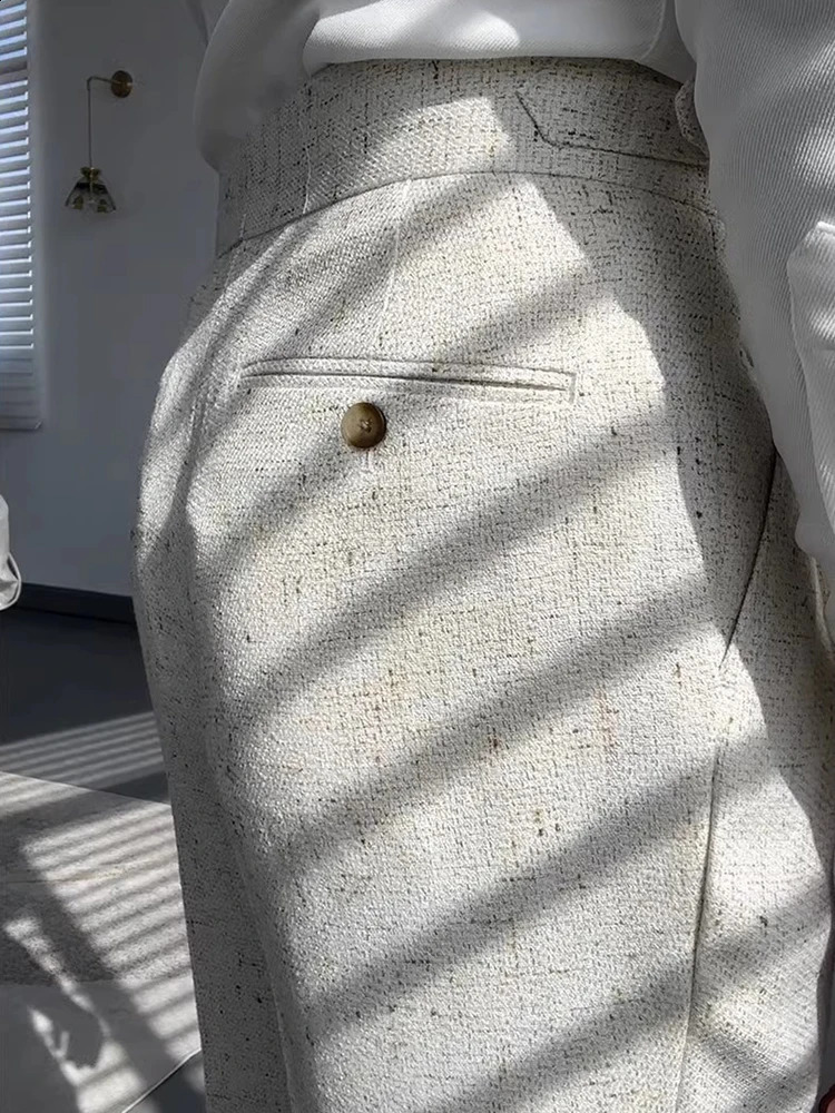 Vintage Slim Woolen Pants Men Naples Style Trendy Pleated Solid Color Trousers For Mens Autumn Winter Casual Suit 251027