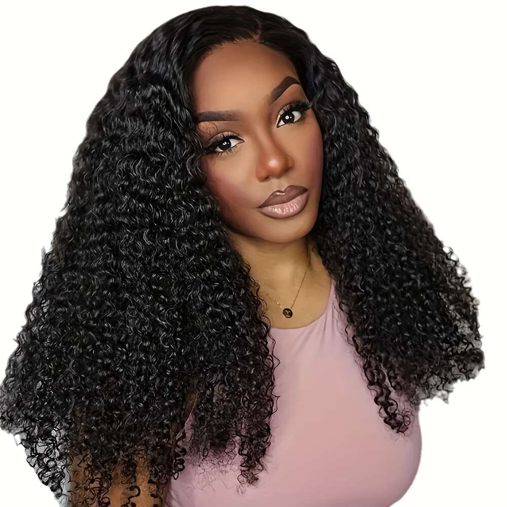 Brazilian Virgin Human Kinky Front 4X4x1 Transparent HD Lace Frontal Wig Wave For Women Pre Plucked With Baby Hair 200% Density Natural Black Color Cu