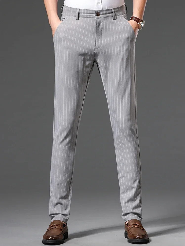 Autumn Fashion High Quality Mens Suit Pants Straight Long Classic Business Brand England Stripe Smart Casual Trousers Male 251027
