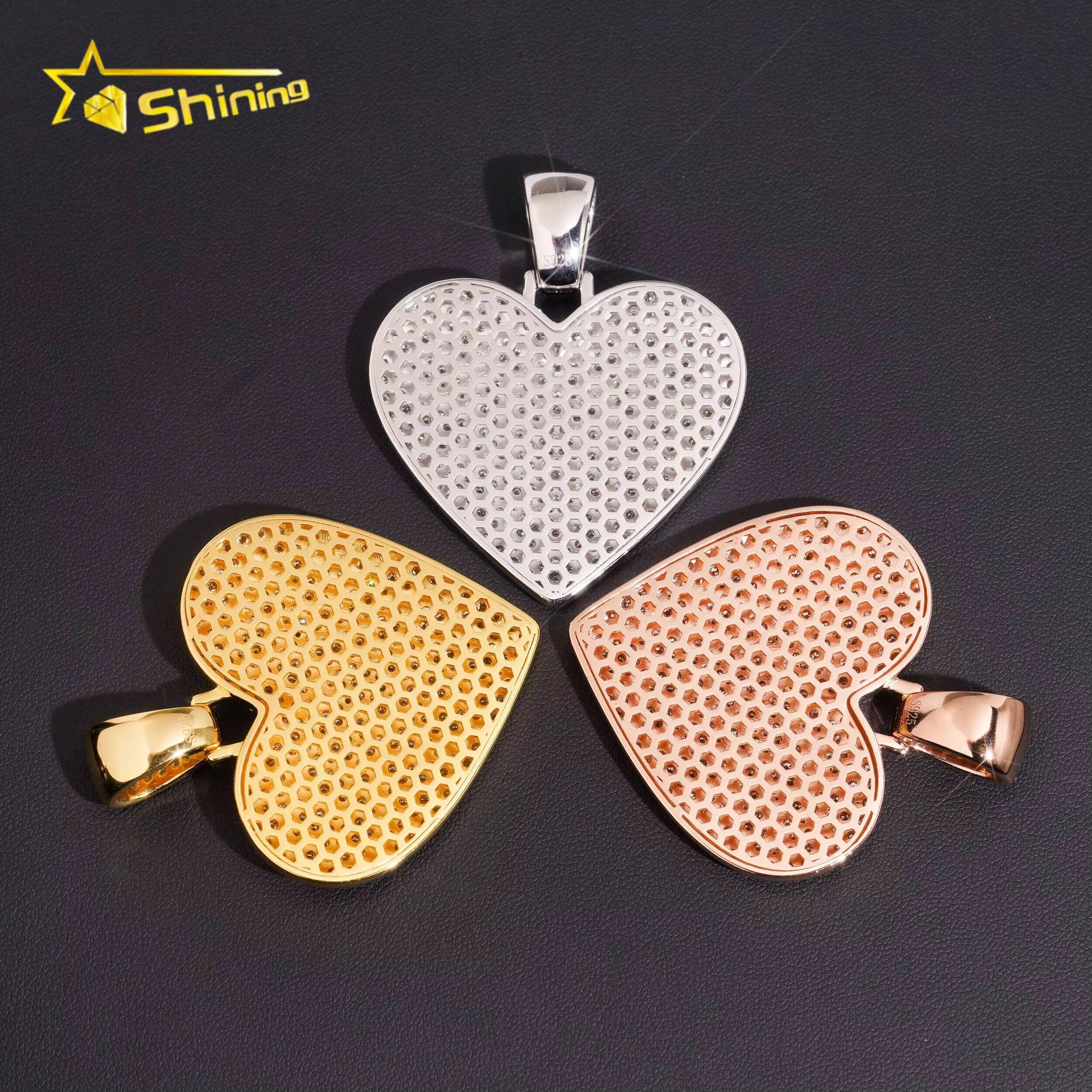 Hip Hop Jewelry Gold Plated Heart Pendant 925 Sterling Silver VVS GRA Pass Diamond Test Moissanite Iced Out Pendant