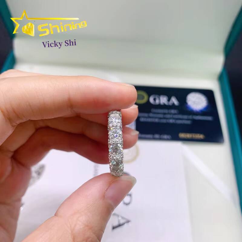 Shining Jewelry High Quality Iced Out Eternity Ring S925 Silver VVS Moissanite Wedding Band Ring for Women