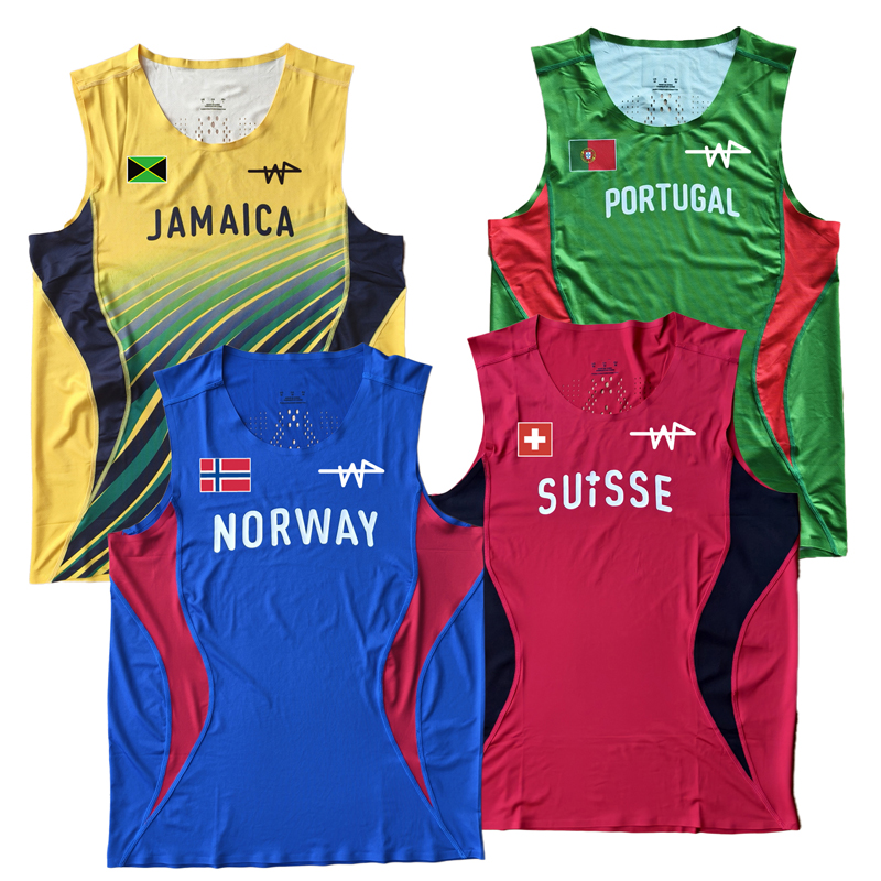 Man Jamaica Noway Portugal Swiss Fast Running Track and Field Athlete Tight Vest Elite Runner Singlet Custom logo Suit Tank Top Singlet