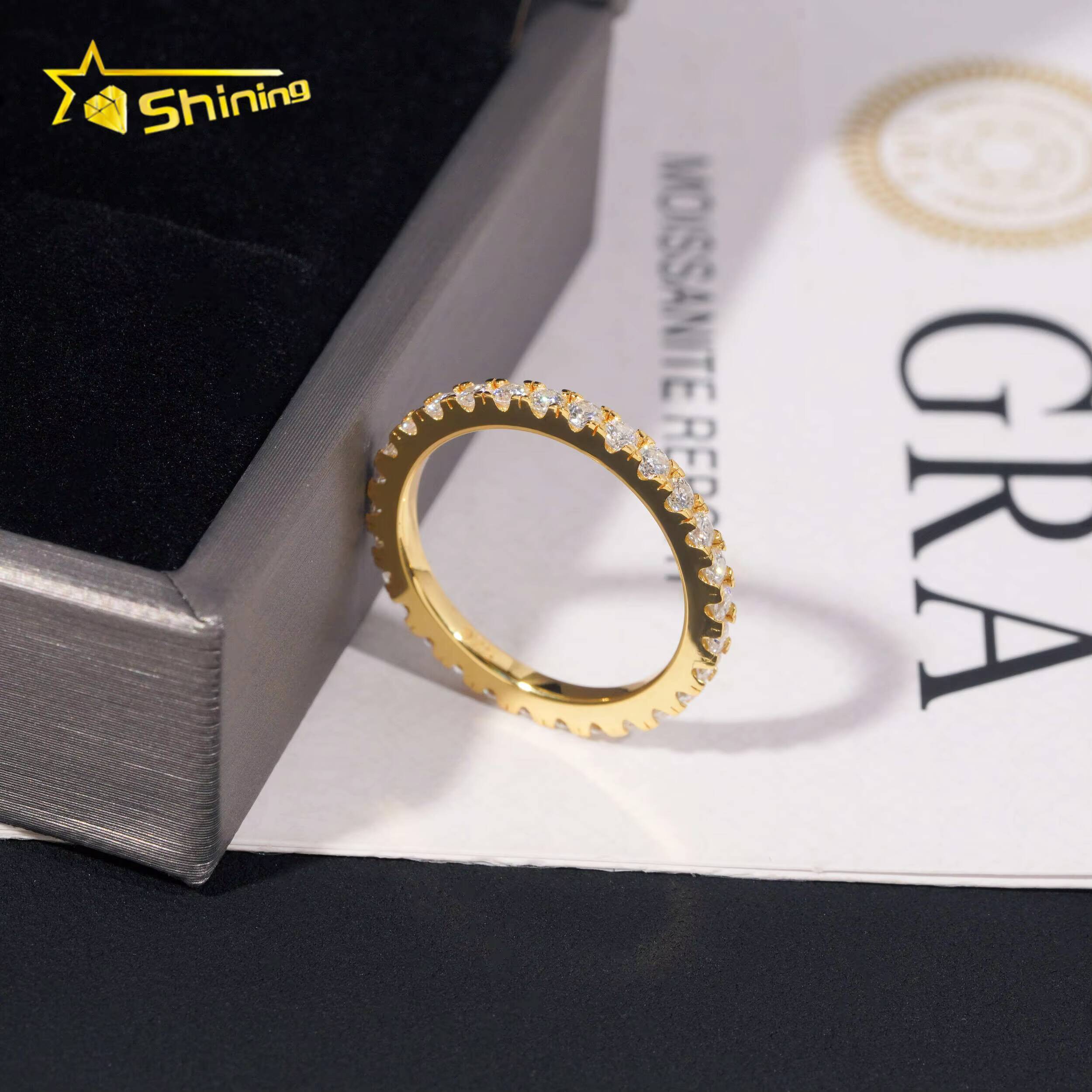 Hot Sale VVS Moissanite 2mm Small Size Band Ring Gold Plated 18K 925 Sterling Silver Engagement Rings