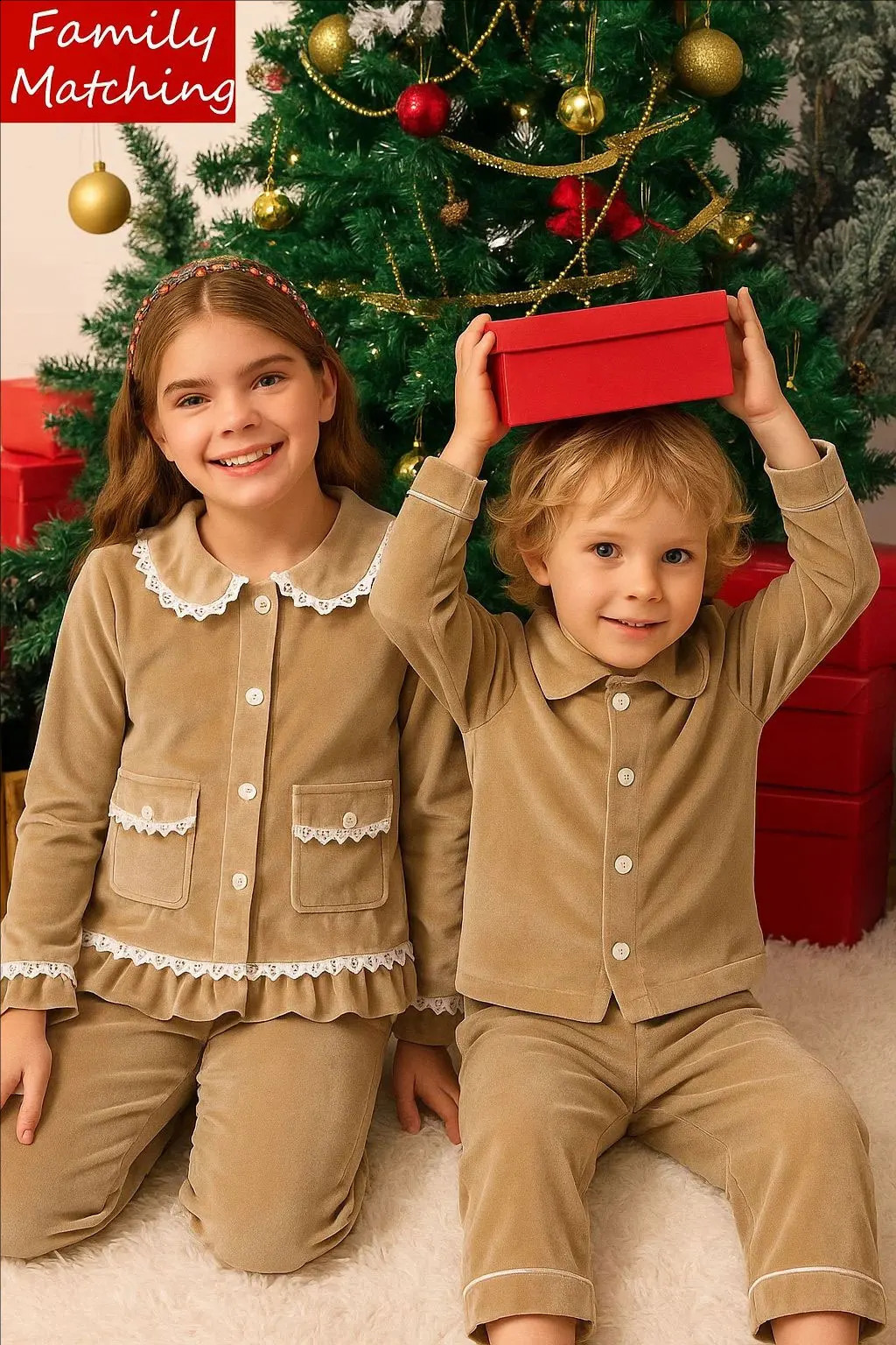 Christmas Family Xmas Children Boy Girl Pyjamas Dress Clothes Sets Customizing Velvet Long Sleeve Kid SleepwearPants Costumes 251023