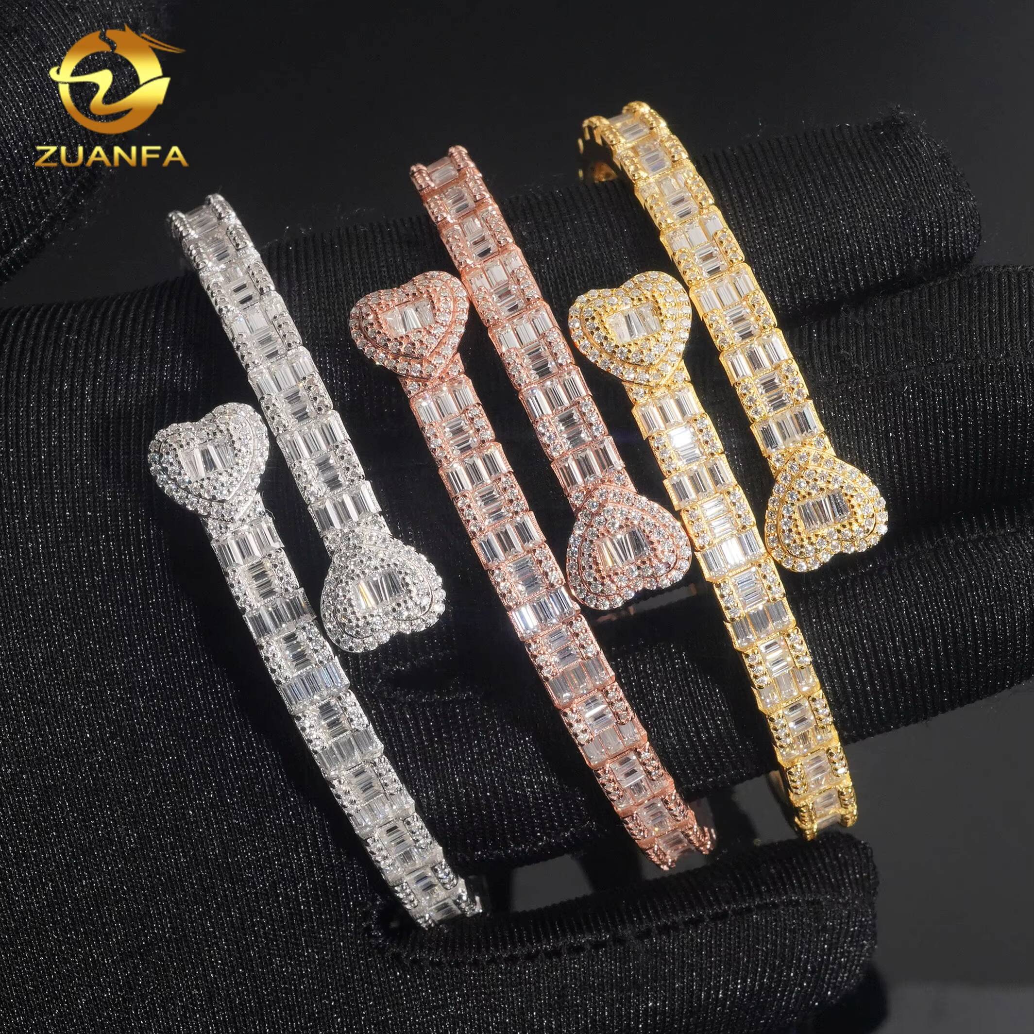 Hip Hop Jewelry 925 Silver Iced Out Fine Jewelry VVS Moissanite Diamond Heart Bracelet Bangle Men