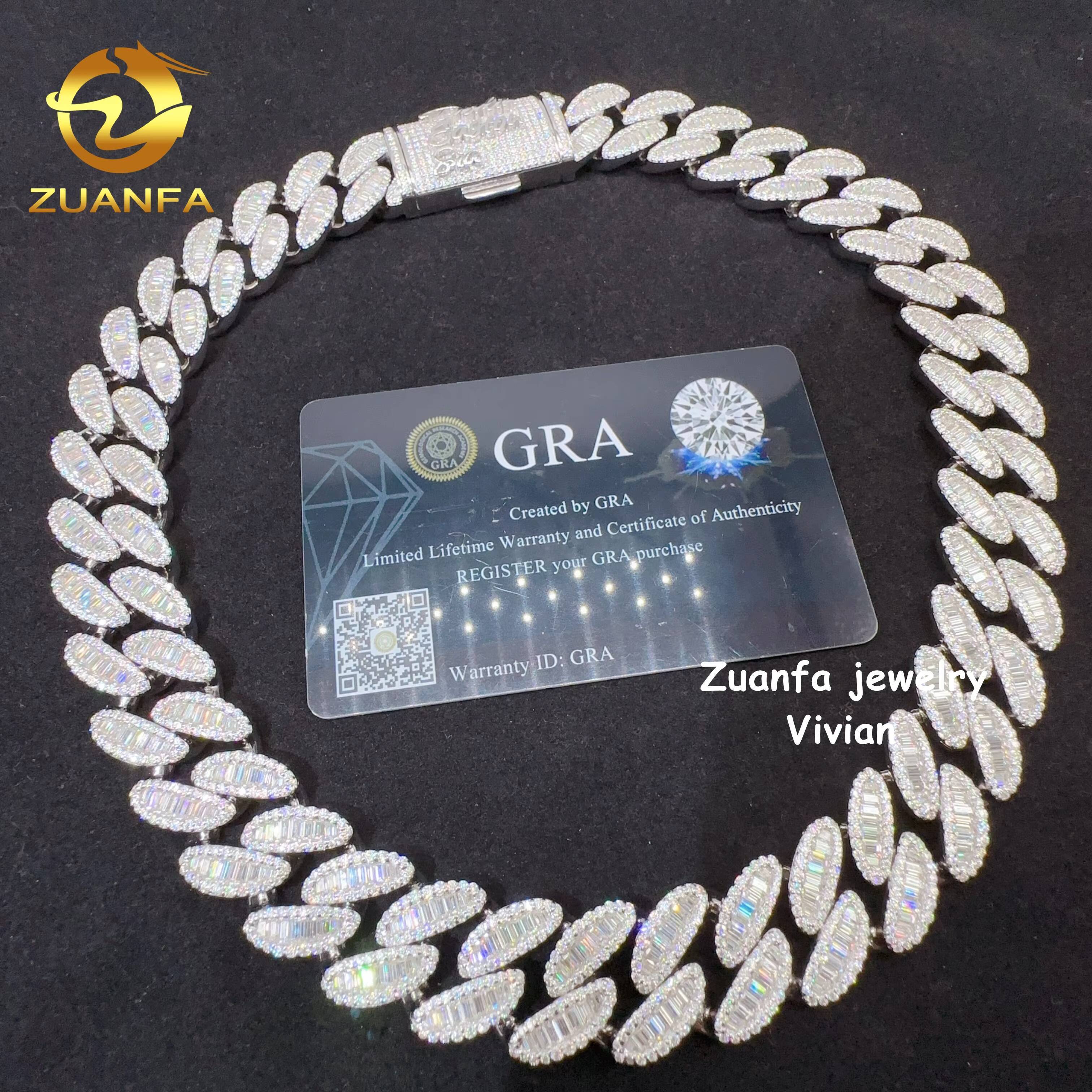 VVS Moissanite 20mm Pass Diamond Tester Iced Out Fine Jewelry Diamond Sterling Silver 925 Cuban Link Chain Necklace