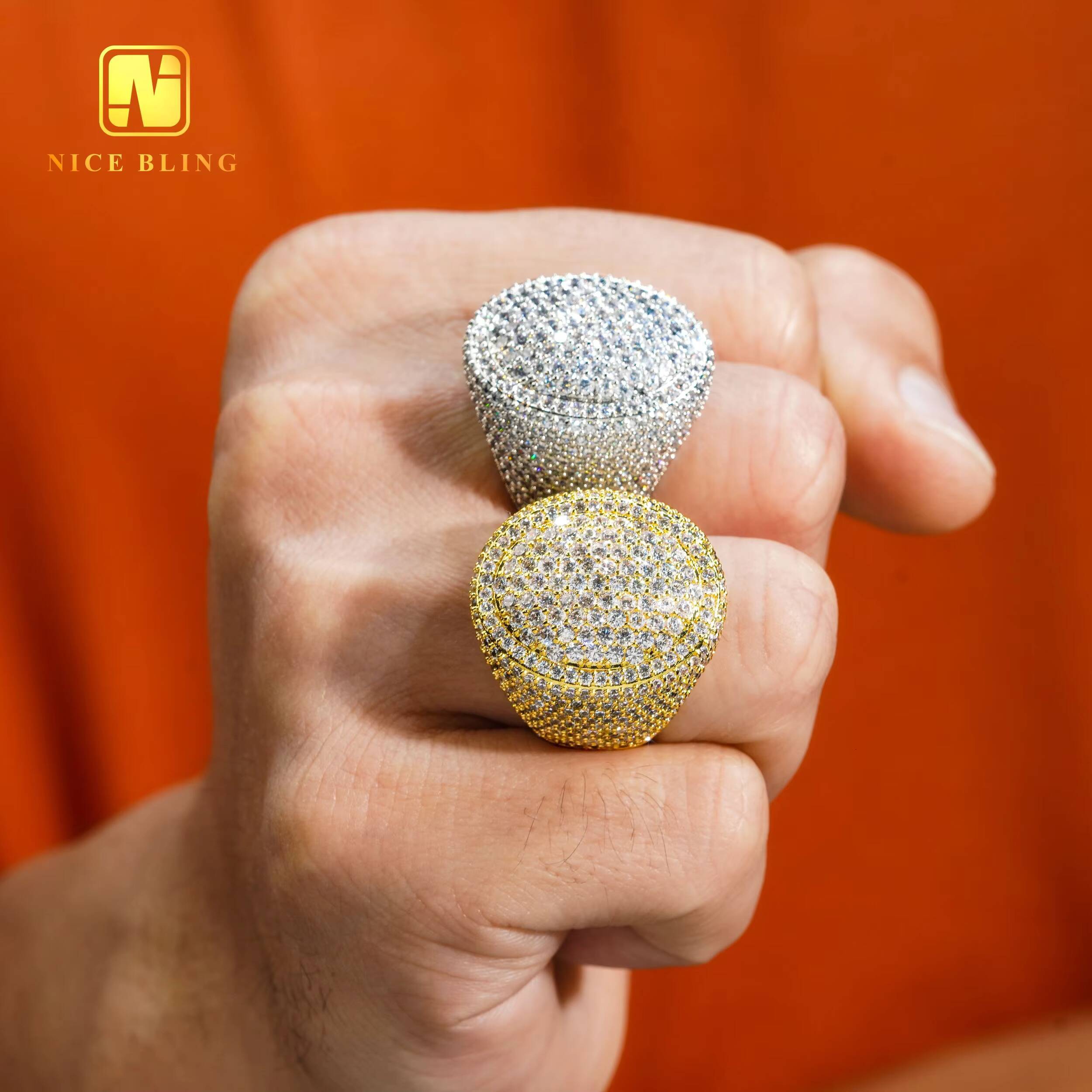 18k Gold Plated Icy Rings Oval Shape Moissanite Diamond Men Hip Hop Rings Cheap Price Hip Hop Jewelry