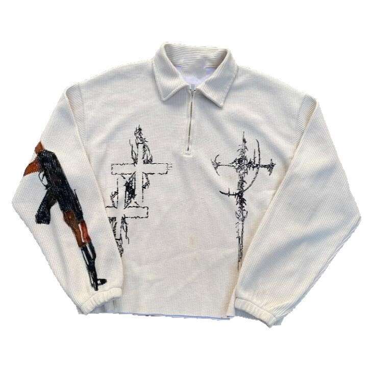 American Street Style Autumn Winter Unisex Loose Gun Letter Print Pattern Fashion Jacket