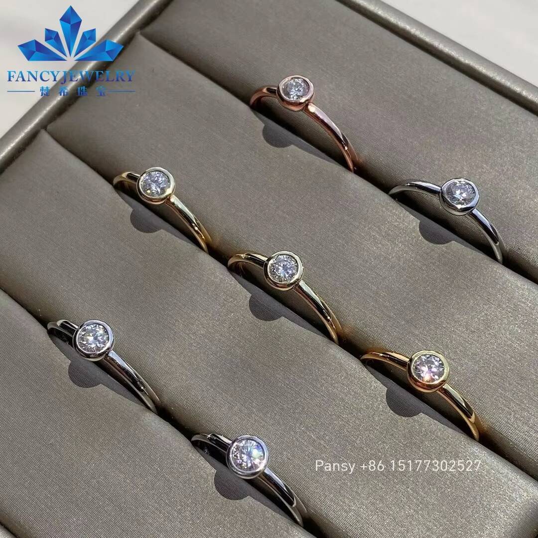 FANCY Gems Customized 18k AU750 Rose Gold 10ct D VVS1 Round OEC Cut Bezel Setting Moissanite Solitaire Ring