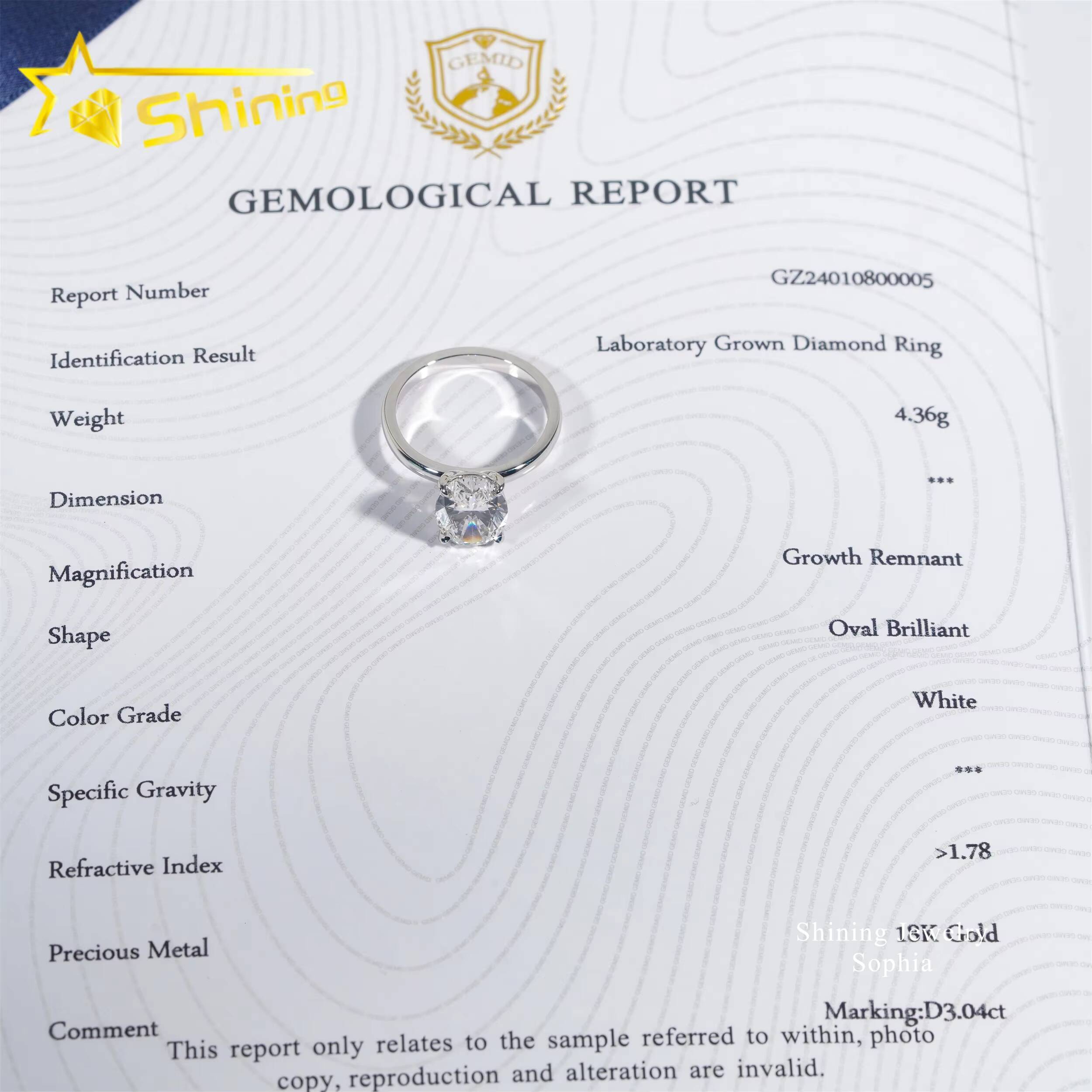 IGI Certificate 4 Prong Set Solitaire Design 18K Real Solid Gold 304carat Lab Grown Diamond Rings Women Engagement Ring