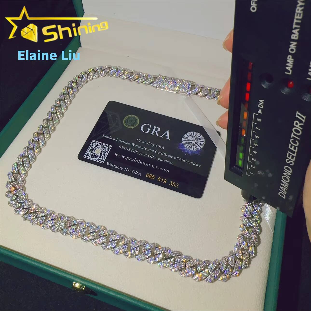 VVS Moissanite Hip Hop Custom Iced Out Fine Jewelry High Quality Diamond 12MM 925 Sterling Silver Cuban Link Chain Necklace