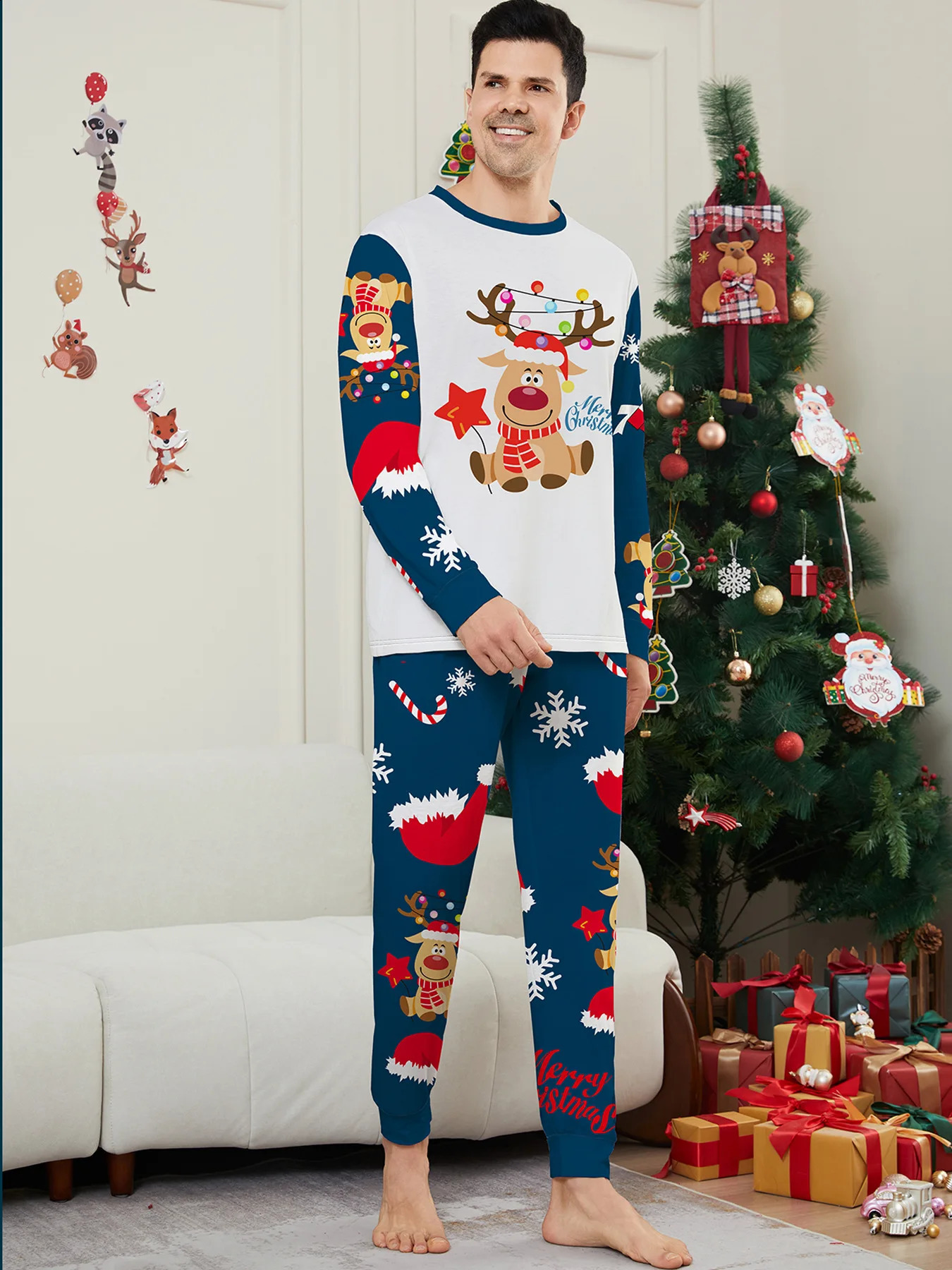 2025 Christmas Family Matching Outfit Cute Elk Print Adults Kids 2 Pieces Suit Sleepwear Full Sleeve O Neck Pyjama Xmas Look 251027