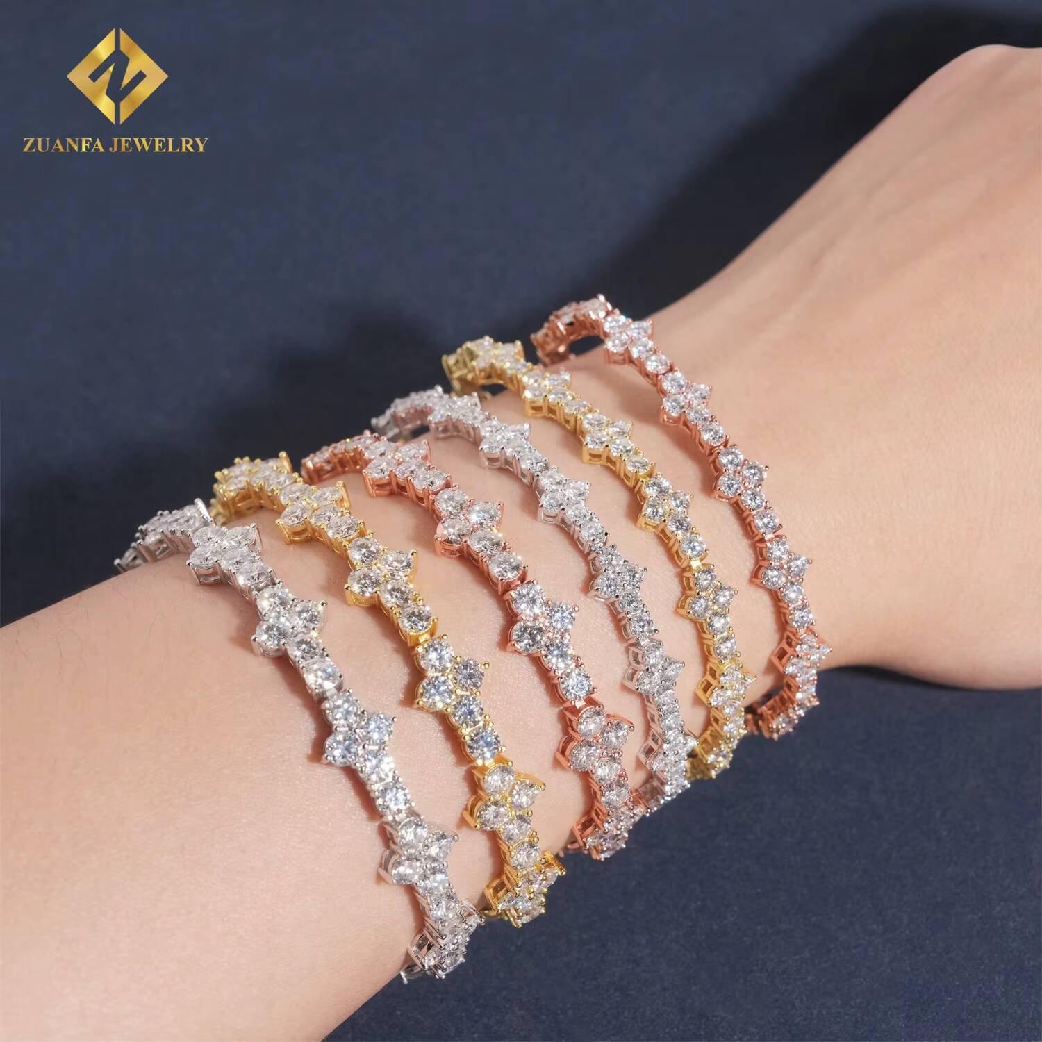 Ready to Ship Mini Cross Cluster Moissanite Tennis Bracelet Necklace 3mm 4mm Iced Out 925 Silver Tennis Bracelet Hip Hop Jewelry