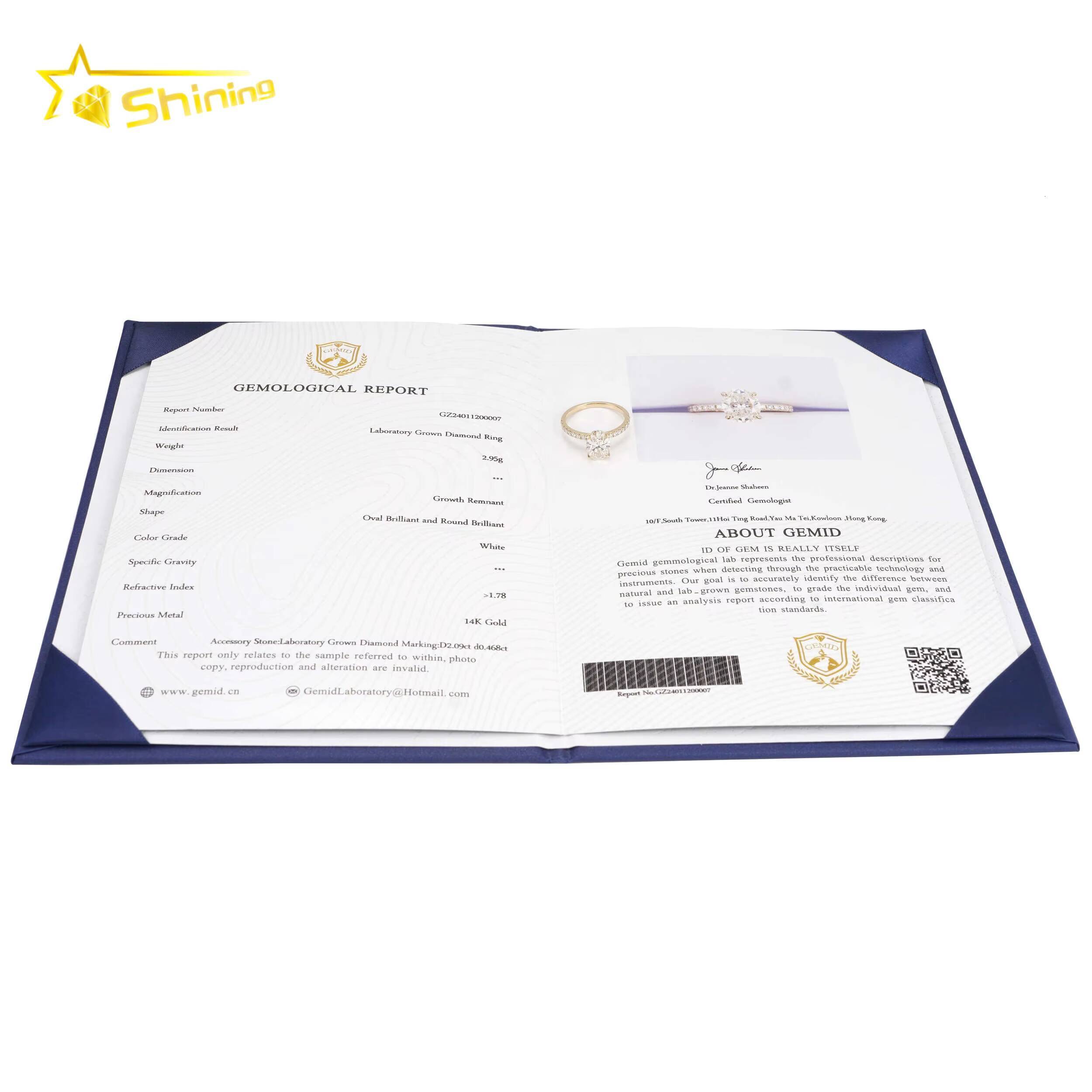 Fine Jewelry 14K Solid Yellow Gold Rings with Certificate Oval Cut 2CY VVS2 IGI Lab Grown Diamonds Engagement Rings