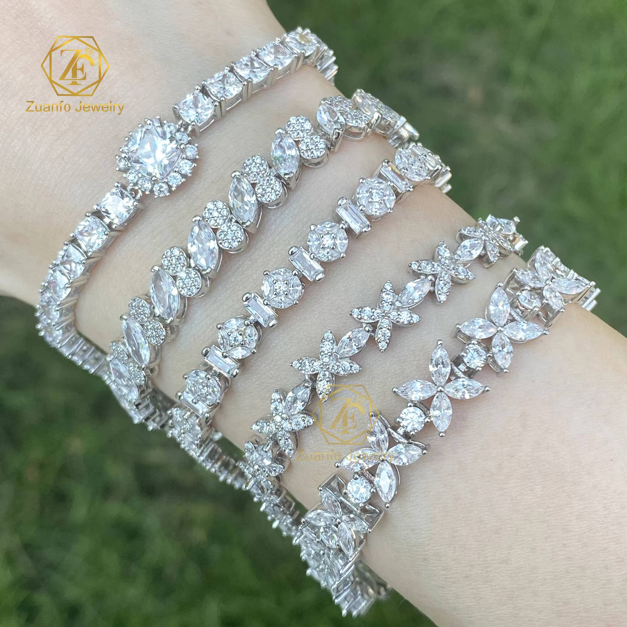 New Trendy 925 Sterling Silver D VVS Princess Cut Moissanite Diamond Tennis Chain Bracelet Iced Gold Vintage Style Mens Womens