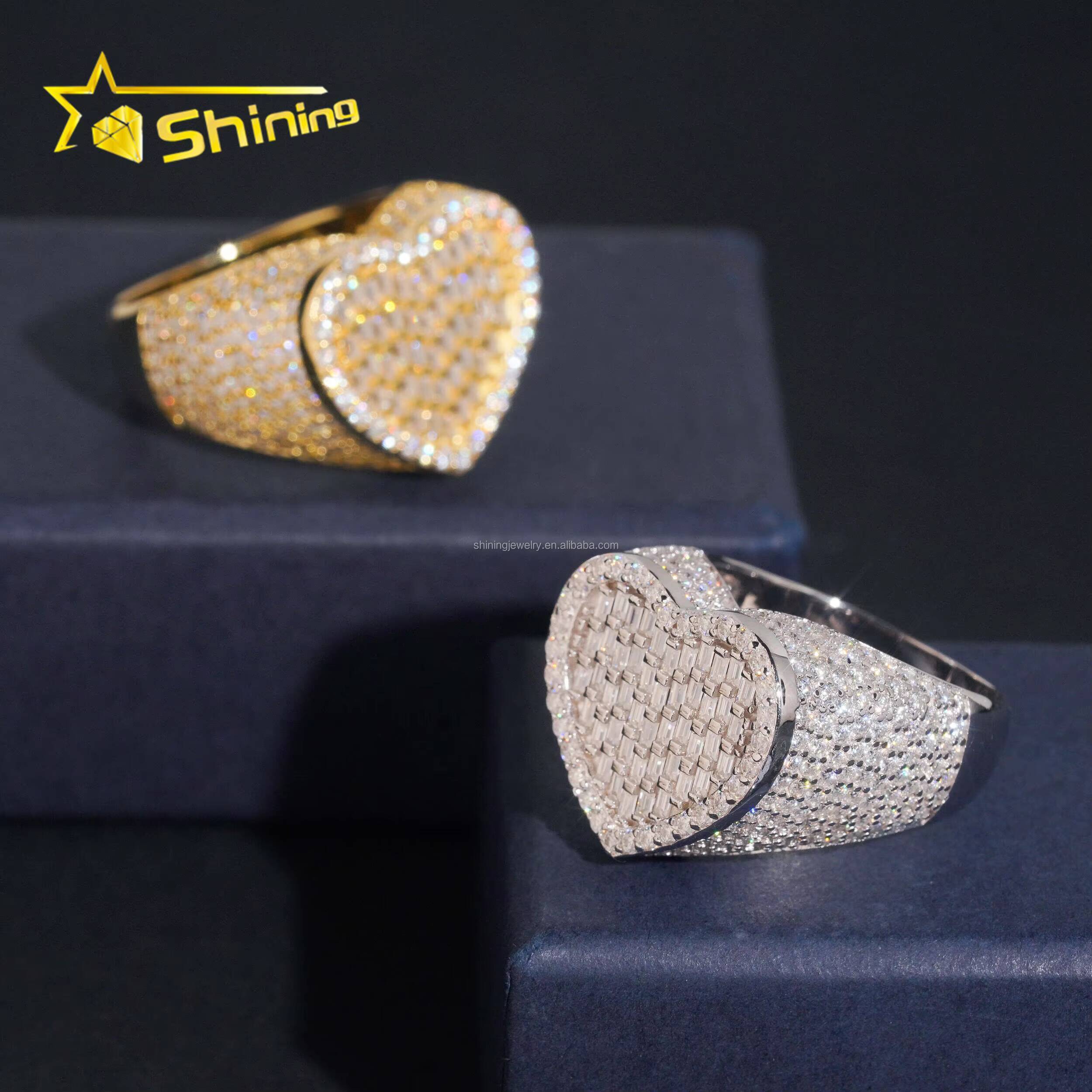 Bulk Stock Drop Shipping Price Hip Hop Fire Jewelry Man S925 Solid Silver Iced Out VVS1 Moissanite Diamond Heart Shape Ring Gift