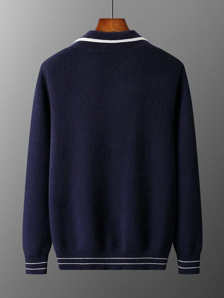 Mens Sweater Polo Collar Coat 100 Merino Wool Cardigan Clothing Autumn Winter Korean Knit Thick Zip Open Stitch Jacket 251017