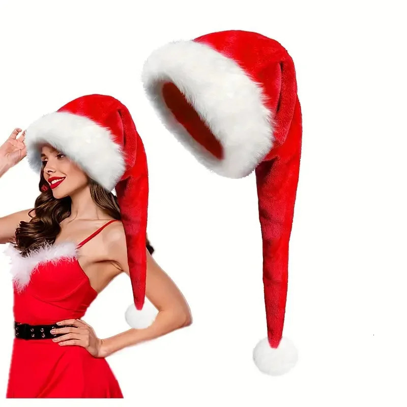 75cm Christmas Black Red Plush Hat Santa Novelty Hat s Christmas Decorations For Year Home Santa Claus Gift Party Goods 251024