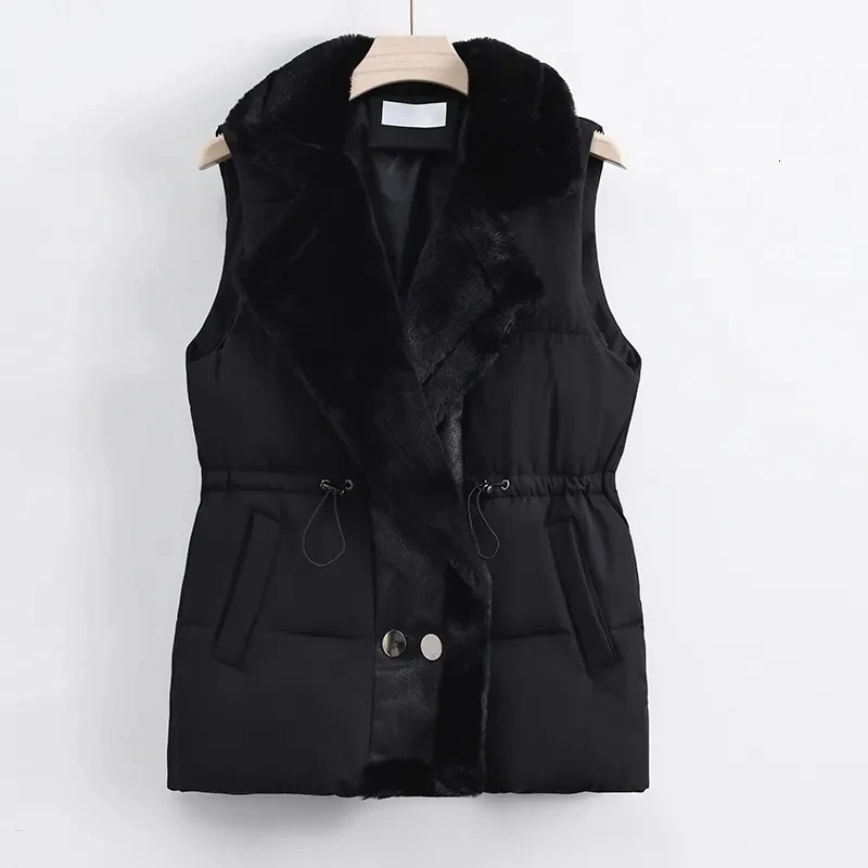 Fur fur integrated Down cotton Vest Jacket Womens 2025 Autumn Winter Fashion Suit collar Waistcoat Female Short Jackets 251027