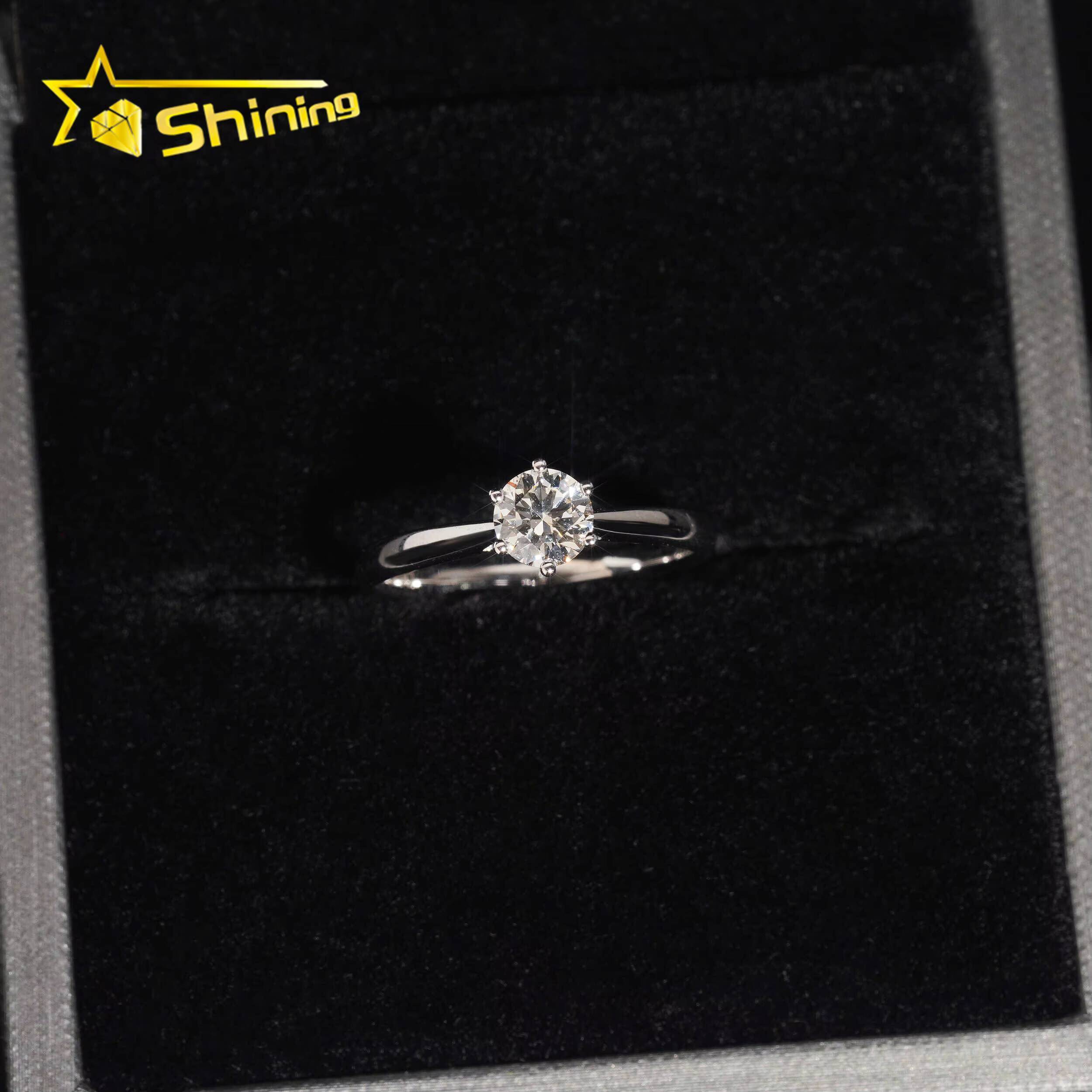 Classical 6Prongs Setting 925 Sterling Silver Gold Plated Round Cut 5mm Lad Diamond Wedding Ring