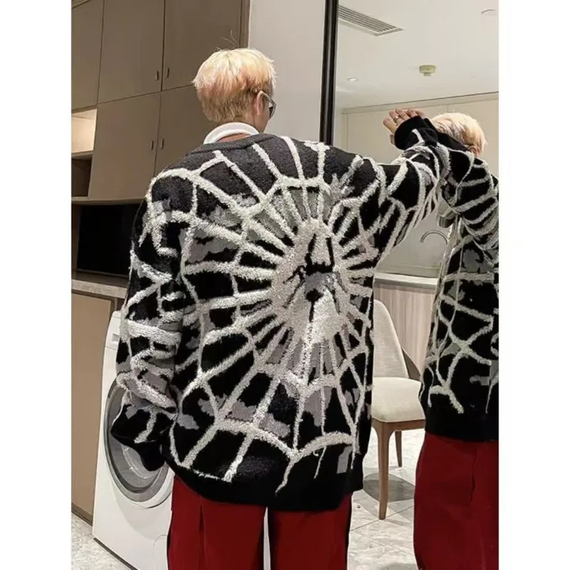 Y2K fashion High street spider jacquard men knitted sweater American autumn and winter Goth Harajuku pullover trendy sportswear 251023