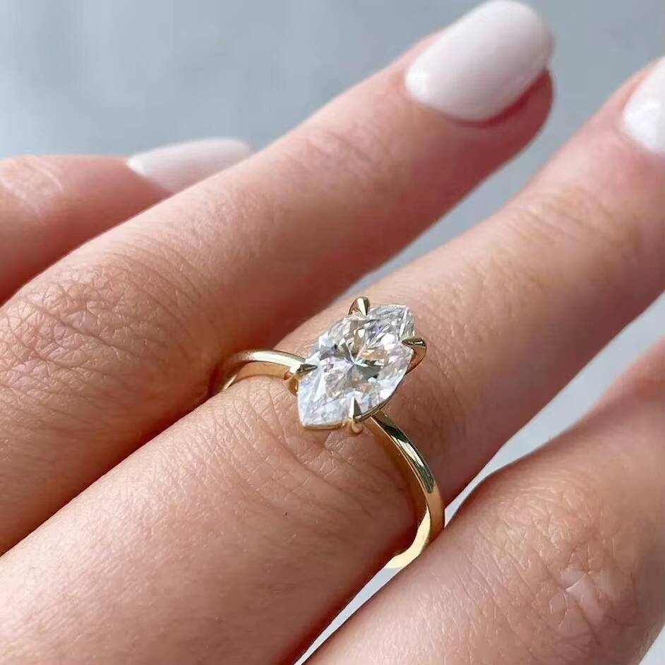 2CT 35CT 18k Pure Yellow Gold Solitaire Marquise Cut Moissanite Diamond Ring 18K Real Solid Gold Wedding Ring