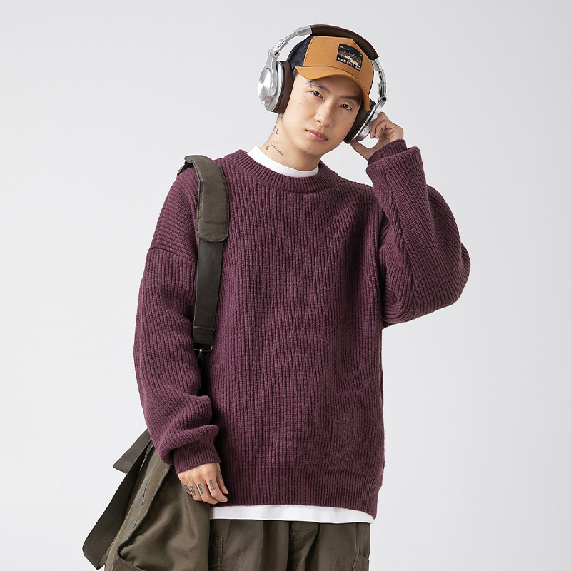 Coarse Knit Ribbed Texture Sweater For Men Autumn And Winter Designer Sweater Basic Solid Luxury Bag Color Loose Round Neck Knitted Sweater Cardigan