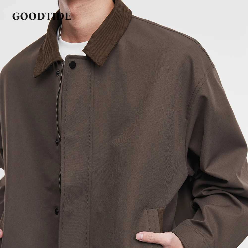 American Retro Mens Fashion Jacket 2025 Spring and Autumn New Loose Solid Color Lapel Workwear Top Mens Jacket J251028