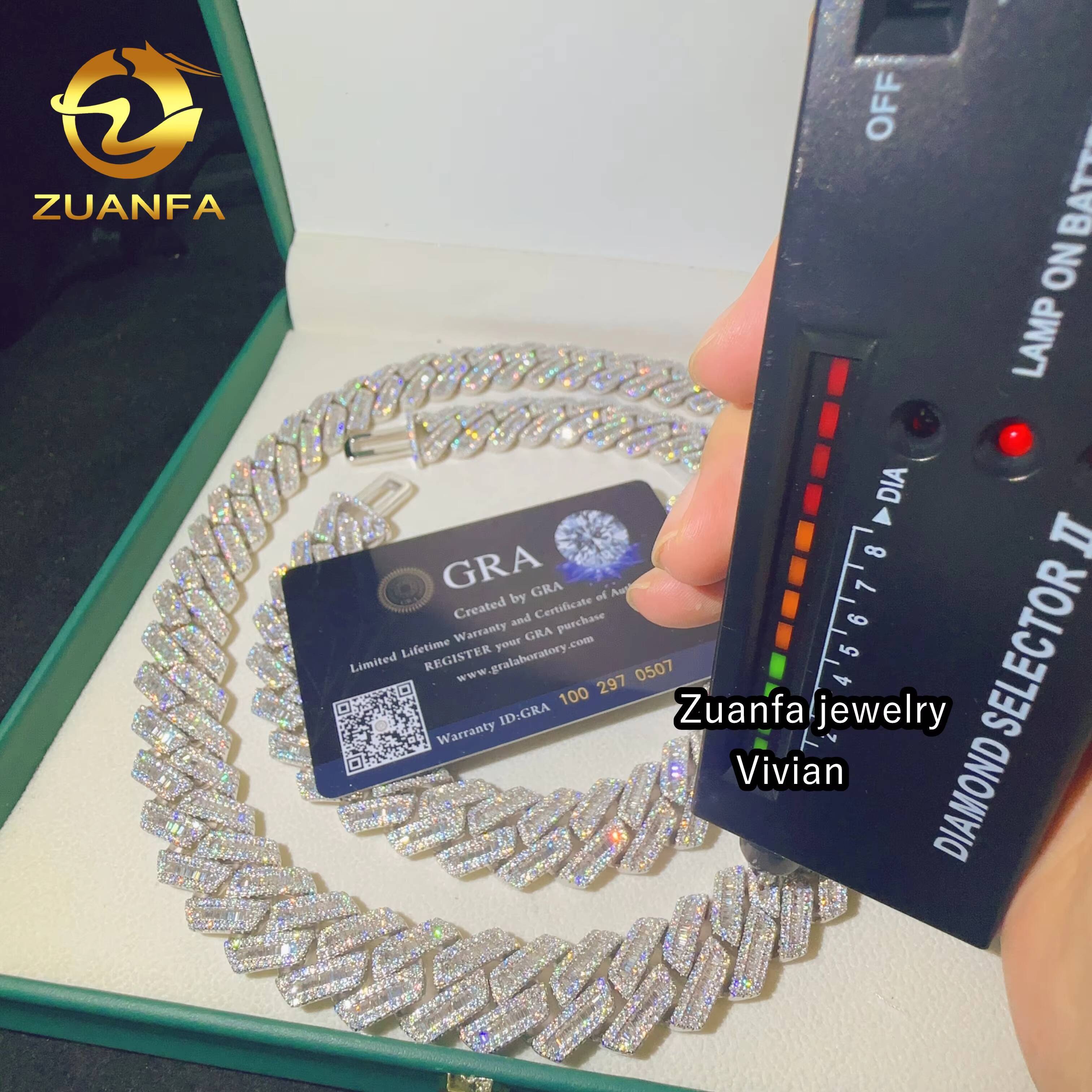 D Color VVS Moissanite 18MM Necklace Sterling Silver 925 Iced Out Hip Hop Miami Fine Jewelry Custom Moissanite Cuban Link Chain