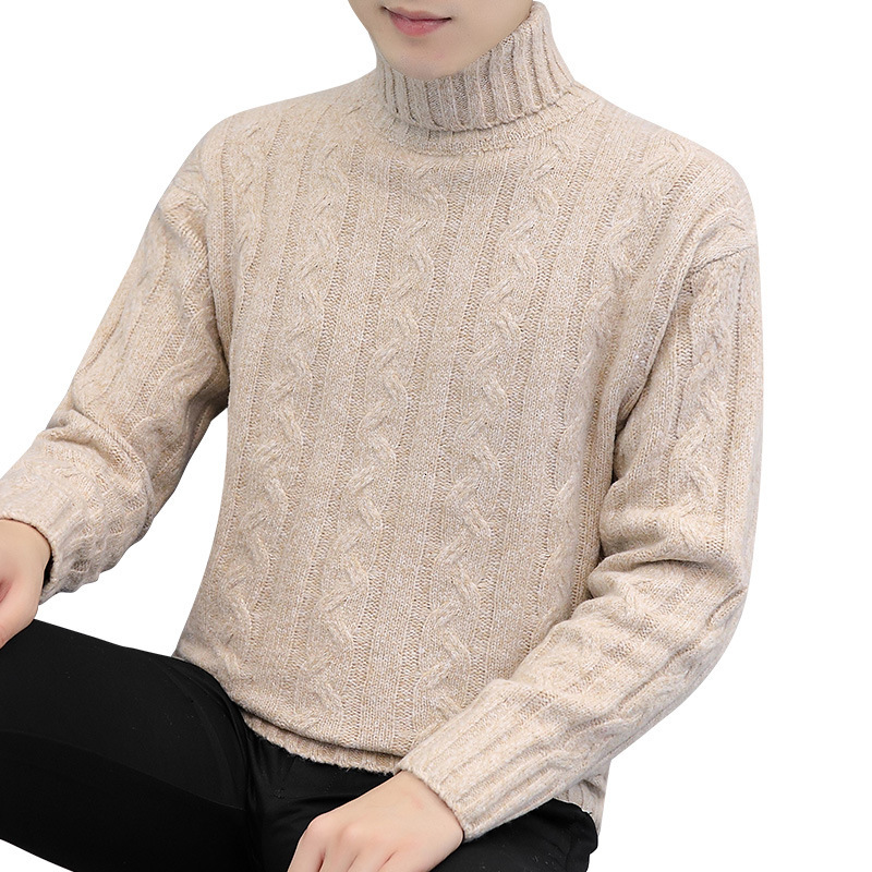 High Collar Sweater For Men Autumn And Winter Cable Knit Solid Color Designer Sweater Thickened Warm Men's Knitted Top Inner Wear