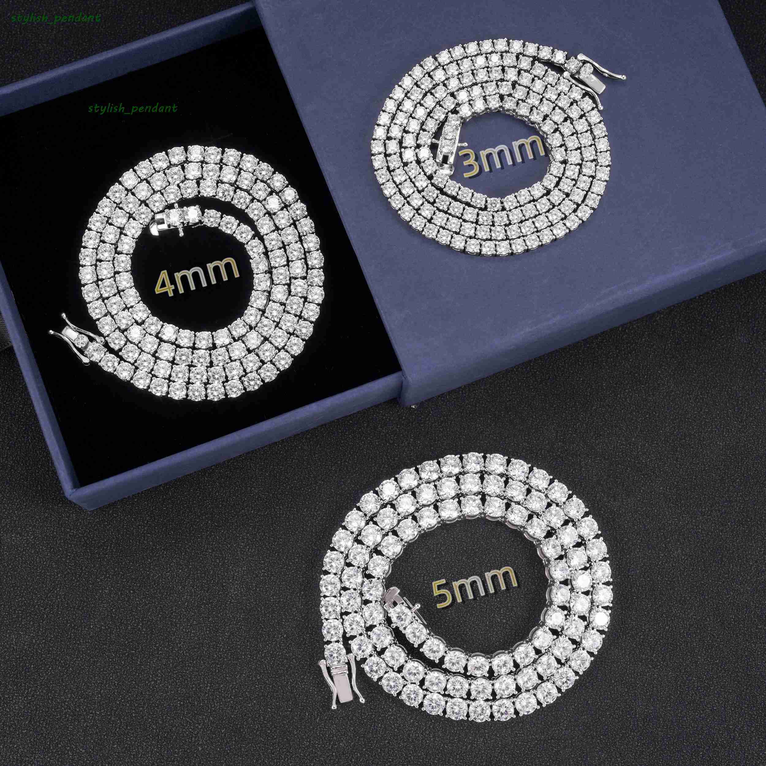 925 Silver 5A Moissanite Affordable 3mm 4mm 5mm Tennis Chain Necklace Bracelet 18k Gold Plated Necklace Hip Hop Rock