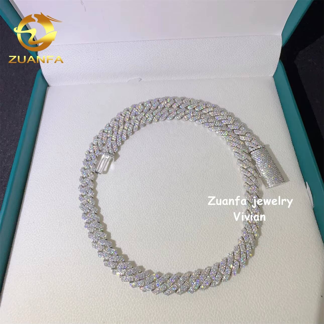 D Color VVS Moissanite Diamond 925 Sterling Silver Iced Cuban Link Chain Hip Hop Jewelry 10mm Cuban Necklace