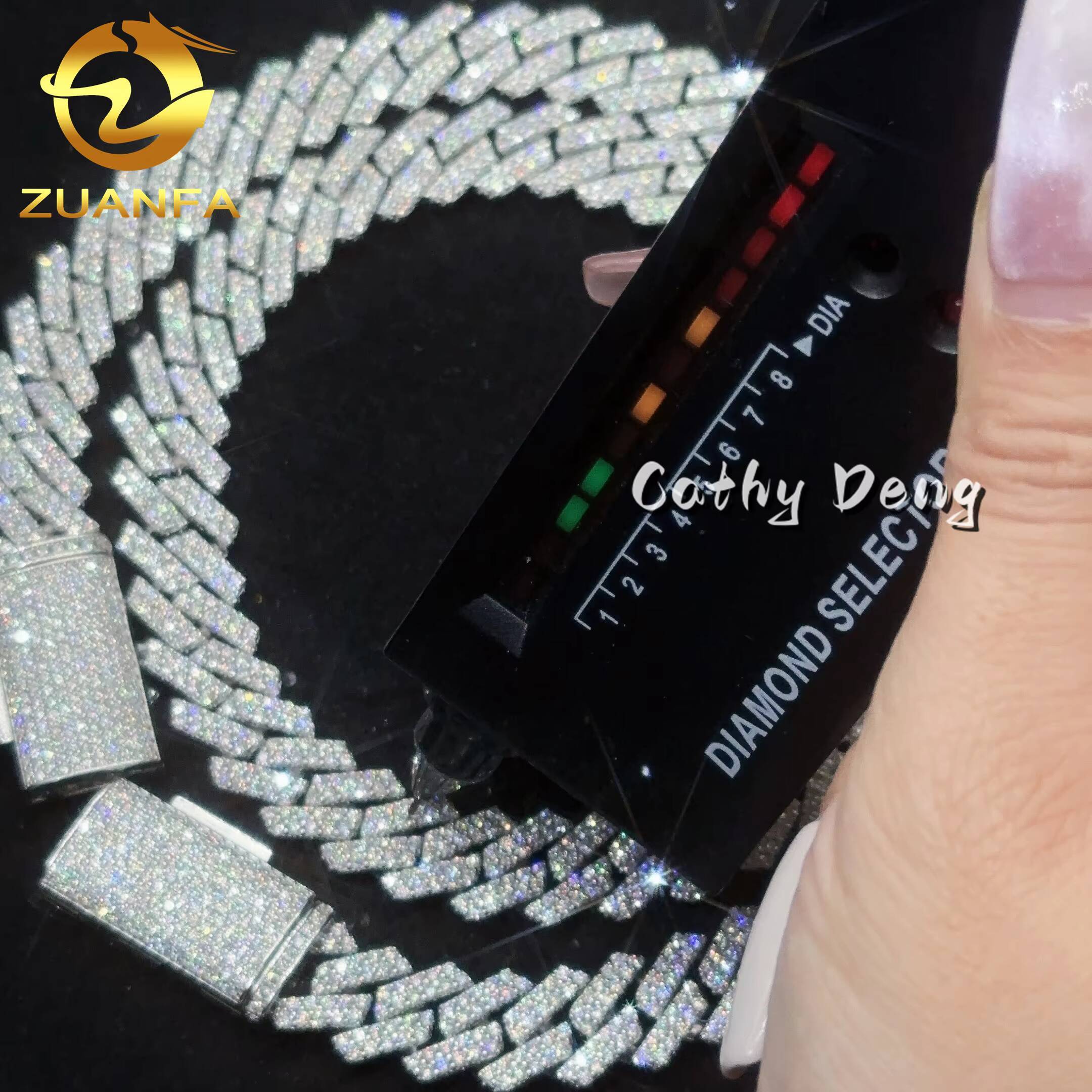 Ready to Ship 13mm Cuban Link Chain Moissanite Hip Hop Jewelry 925 Silver Iced Out Cuban Chain Necklace With GRA Certificate