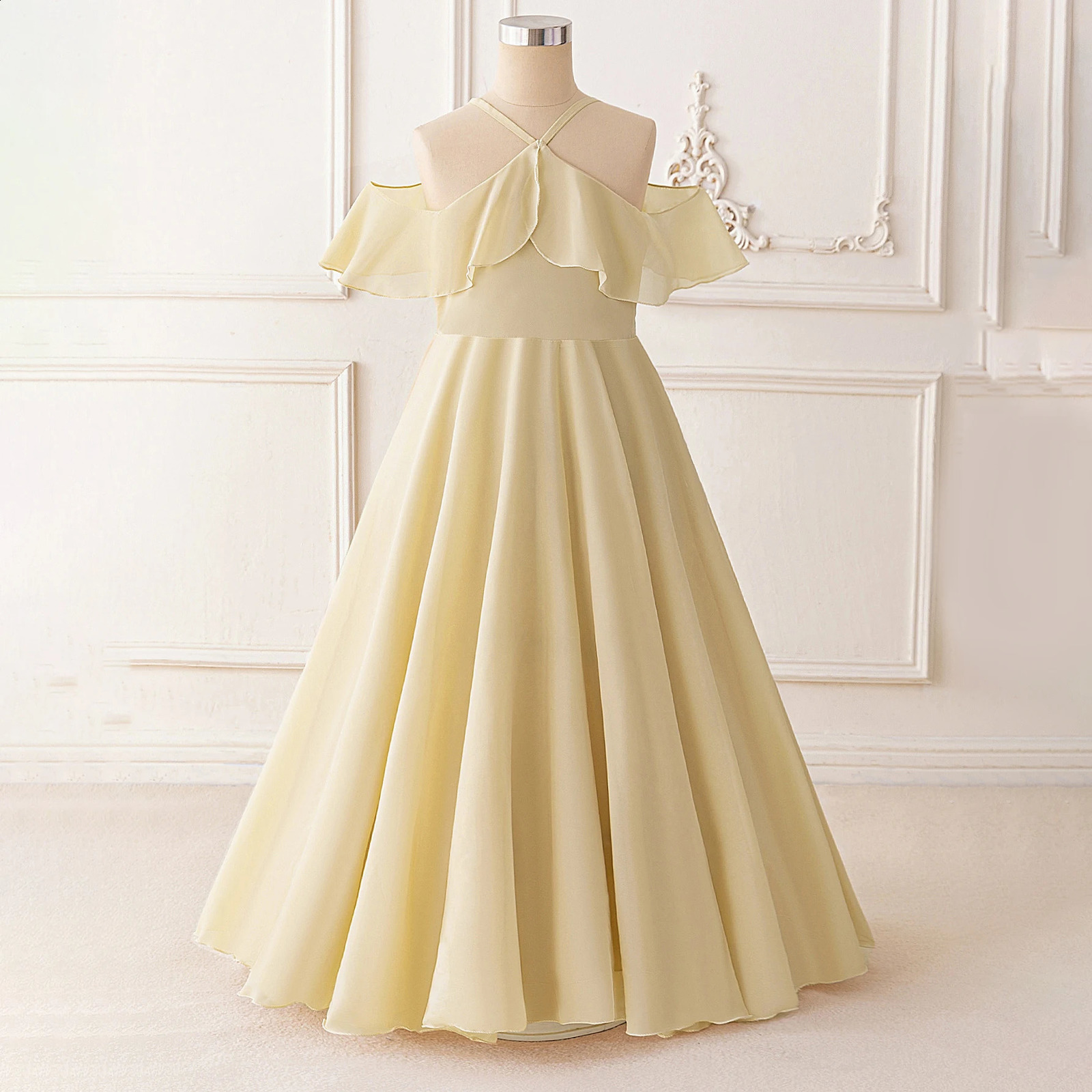 Ruffle Girls Party Bridesmaid Strap Dress off Shoulder Long Wedding Princess Prom Dresses Kids Elegant Beach Birthday Evening 251023