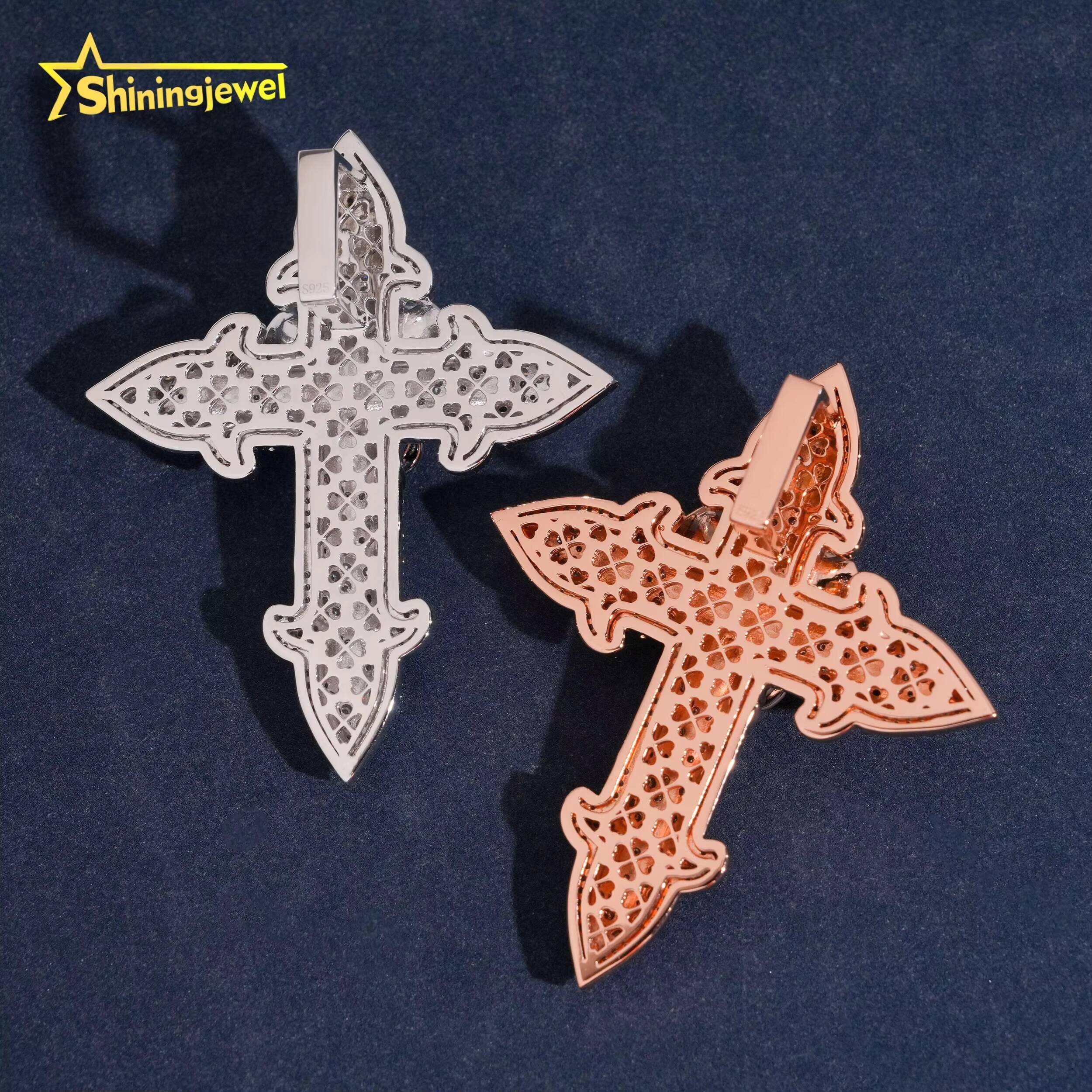 Instock Hip Hop Jewelry Fully Iced Out Pendant Cross Moissanite Pendant Charm Solid 925 Sterling Silver Cross Pendant