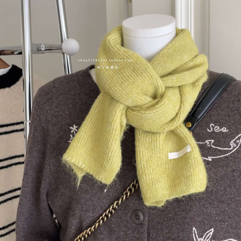 Milky White Mini Solid Color Korean Student Whitening Autumn Winter Warm Scarf Women's Blue